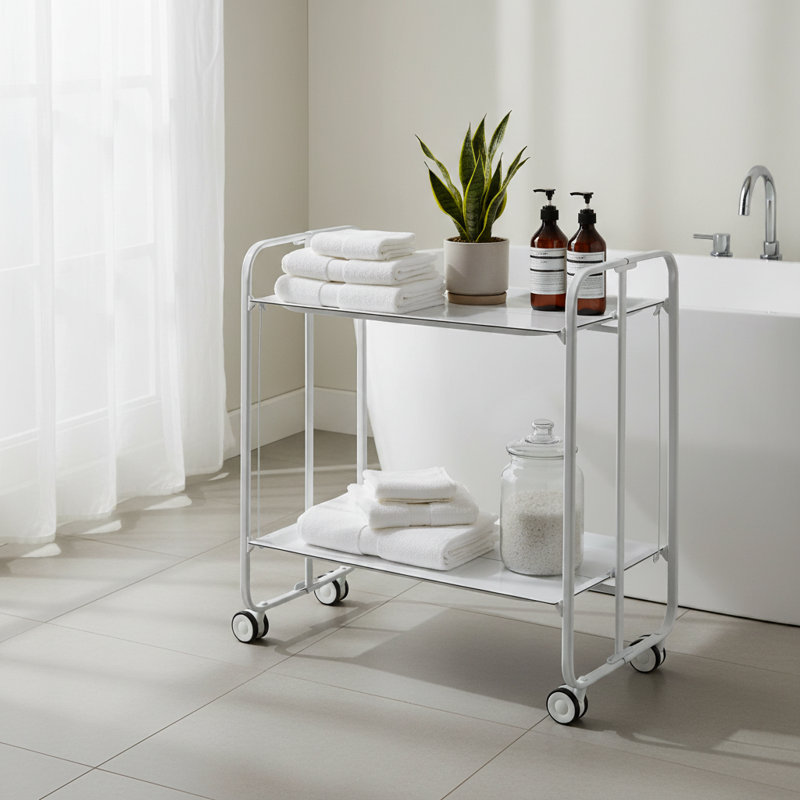 Modern 2-Tier Folding Bar & Kitchen Cart on Wheels – BIBEAU, White