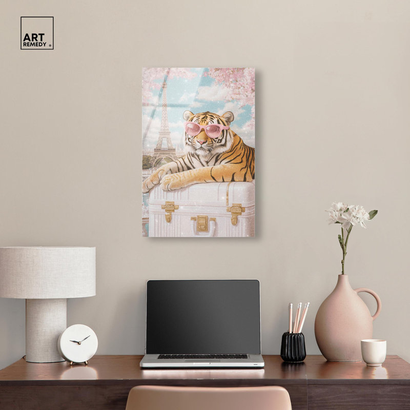 Décoration murale tigre en acrylique Glam Tiger par Art Remedy, prête à être accrochée, H 24 po x l 16 po
