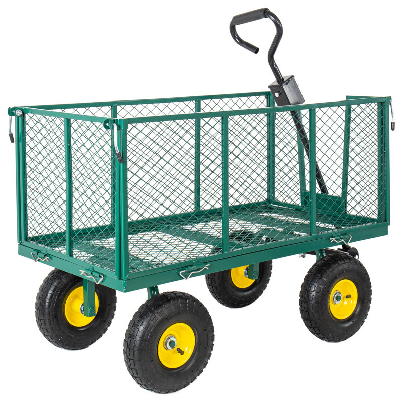 Chariot de jardin 4 en 1 en acier robuste avec côtés amovibles, wagon utilitaire à capacité de 880 lb et plateau pour l'aménagement paysager