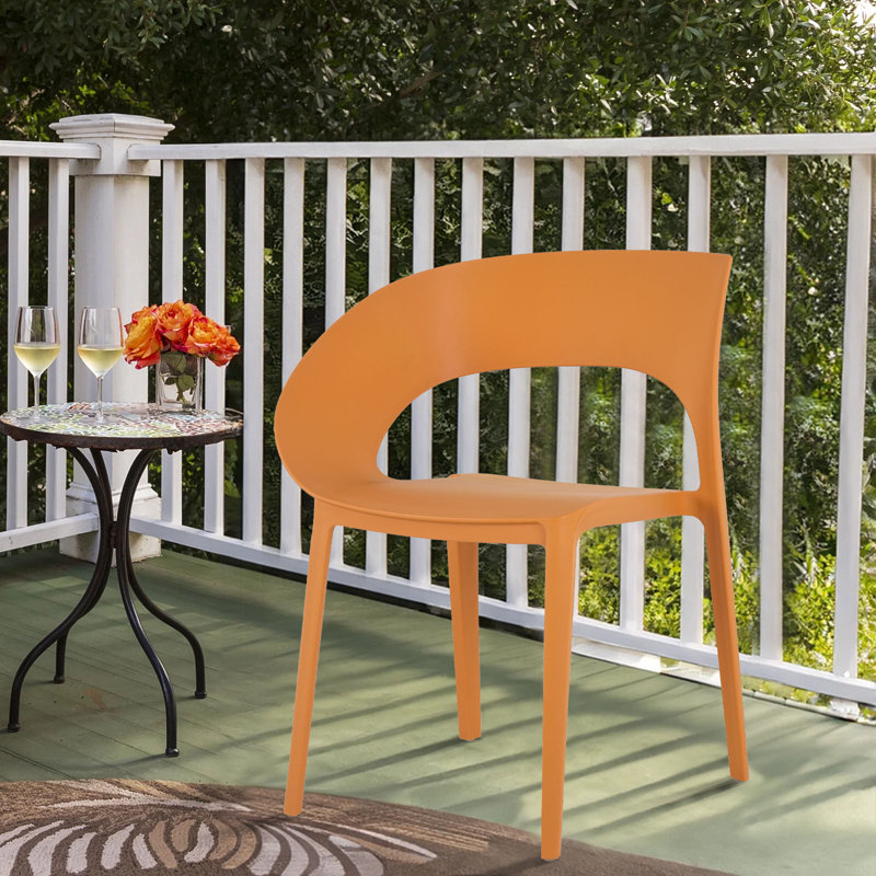 Ensemble de 4 chaises de salle à manger empilables et empilables pour l'intérieur et l'extérieur, Orange tropical
