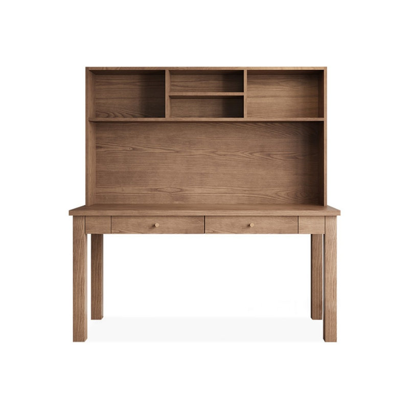 Bureau rectangulaire brun en bois massif avec 2 tiroirs