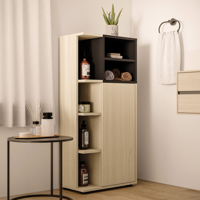 Lakecia Bathroom Cabinet, Light Oak/Black
