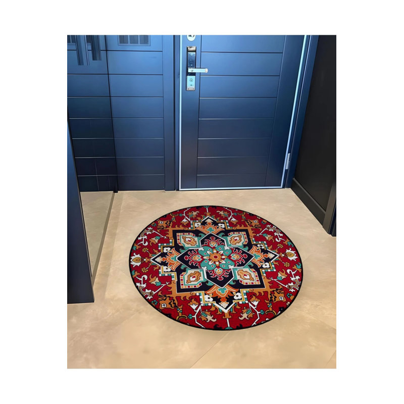 Burdy Themed Traditional Motif Patterned Round Woven Base Vintage Decorative Carpet, Round 2'8"