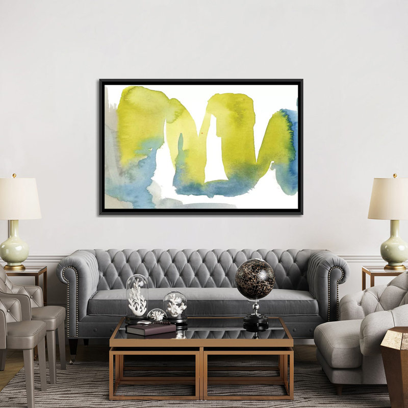 «Indigo and Citron II», reproduction sur toile, H 40 po x l 60 po x P 1,5 po, Toile avec cadre noir, Pas de tapis