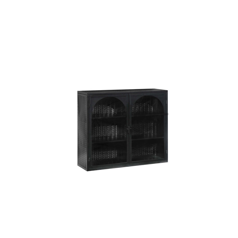 Armoire murale moderne 28 po, 2 portes en verre et 3 niveaux de rangement, Noir