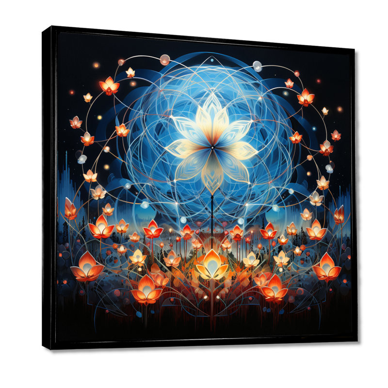 Abstrait fleur mystique galactique de la vie - impression d'art floral moderne, Toile avec cadre flottant noir