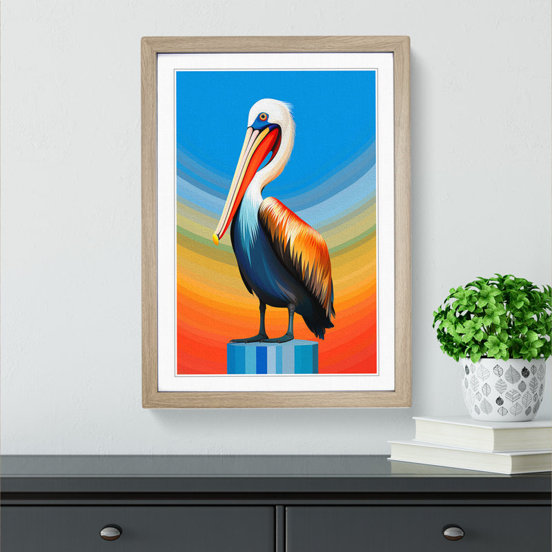Pelican Op Art - Framed Print, 34cm H x 25cm W, Oak Framed