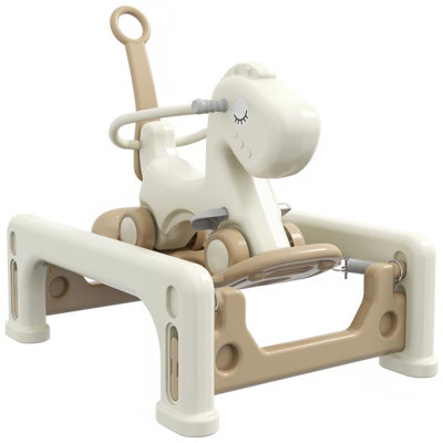 Qaba 5 In 1 Rocking Horse For Toddlers Years 1-6, Kids Spring Ride On Horse Balance Bike With Detachable Balance Board, Push Handle & Footrest For Baby Boys And Girls