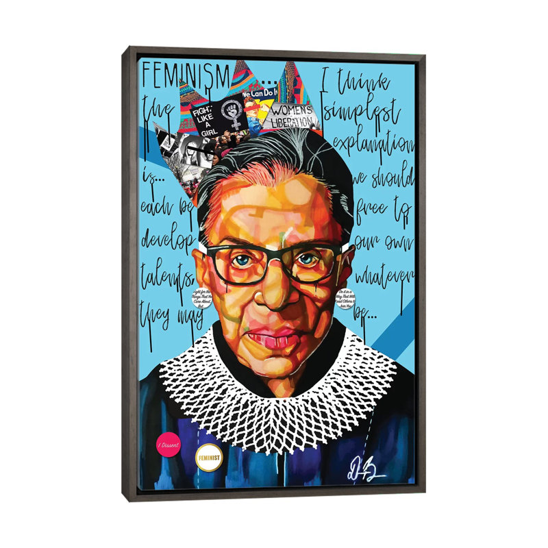 Ruth Ginsburg - impression d'art graphique, H 26 po x l 40 po x 1,5 po, Toile encadrée de bois rustique foncé, Pas de tapis