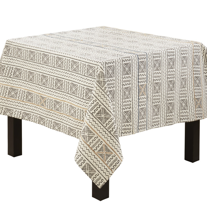 White Modern Mud Cloth Design 100% Cotton Tablecloth 57 X 57 Inch