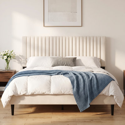 Velvet Upholstered Platform Bed Frame with Adjustable Headboard ，Sturdy Steel Frame with Wood Slats No Box Spring Needed