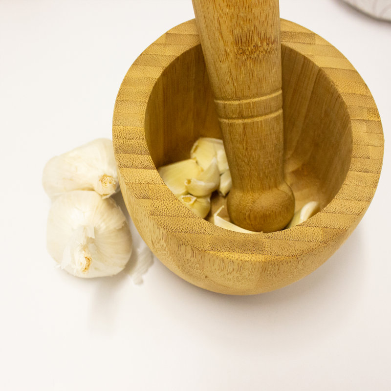 Eco-Friendly Bamboo 2-Piece Rolling Pin and Garlic Bowl Set