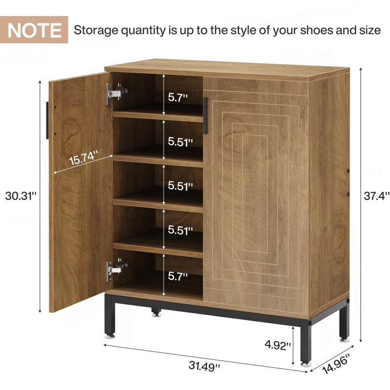 Storage Cabinet,Spacious Shoe Racks Organizer,Shoe Cabinet, Light Brown, 37.4"H x  31.49"W x  14.96"D
