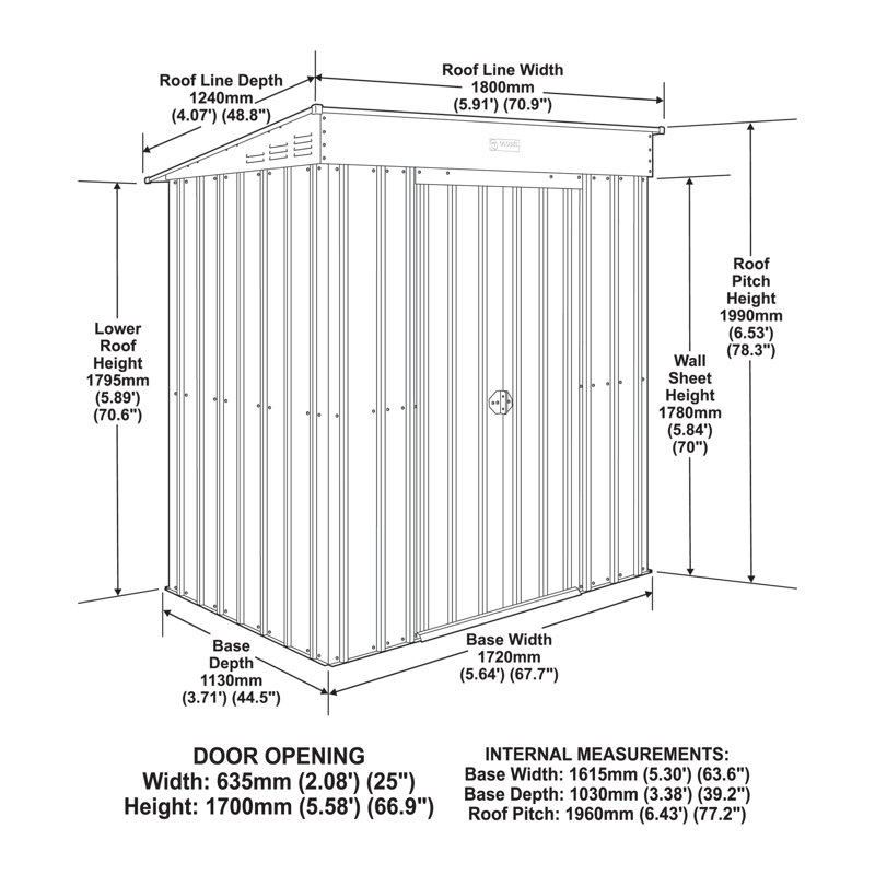 Globel 6 X 4 Pent  Metal Shed, Green