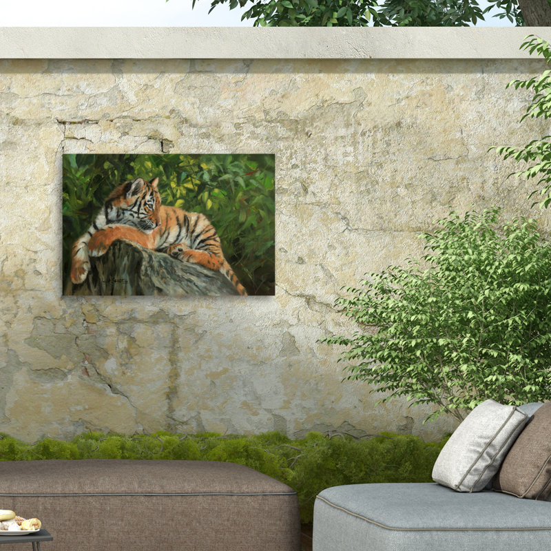 Toile d'extérieur David Stribble Tiger On Rock, H 30 po x l 47 po