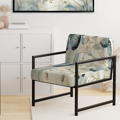 Fauteuil d'appoint rembourré bleu et beige avec ailes de papillon bleues et sérénité