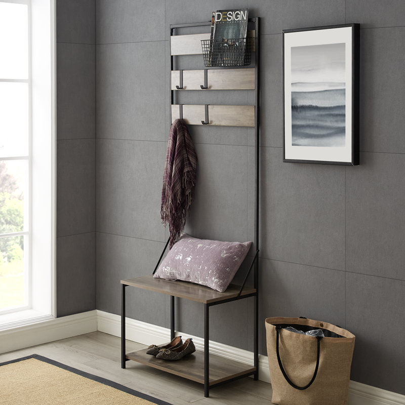 68" Slat Storage Hall Tree, Gray Wash