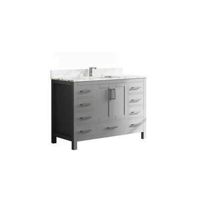 Meuble-lavabo de 47 po avec lavabo et robinet, meuble-lavabo avec 2 portes et 9 tiroirs (gris)