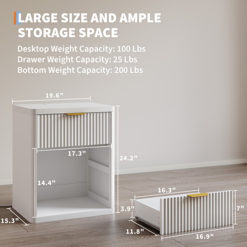 19.6cm W Bedside Table, White
