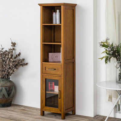 Yarissa Freestanding Multifunctional Linen Accent Storage Cabinet with Glass Doors and Adjustable Shelf
