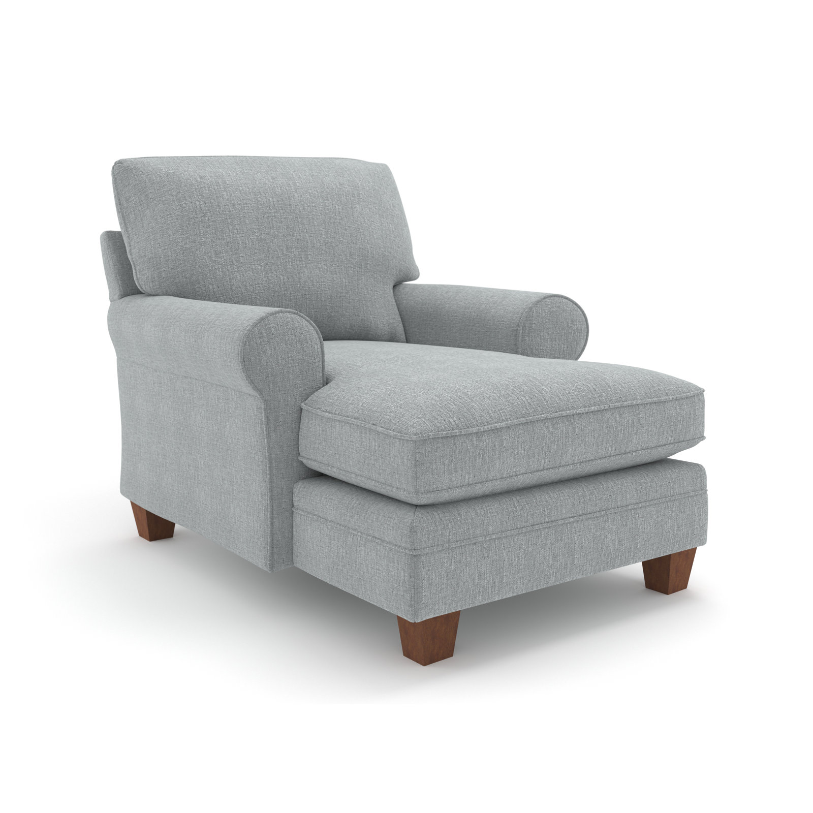 Upholstered Chaise Lounge, Dove Grey Performance, Dark Walnut
