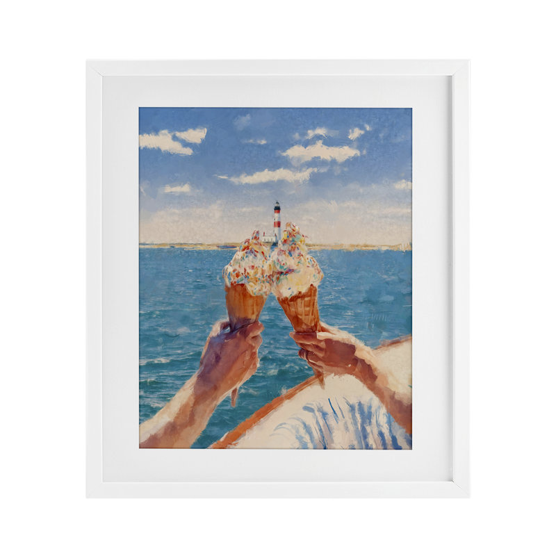 «Ice Cream Cheers on Boat», reproduction encadrée sous verre, conception de Ziwei Li, H 16 po x l 13 po, Cadre blanc côtier