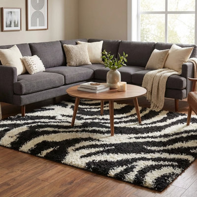 Tapis à motif imprimé animal noir Dondre