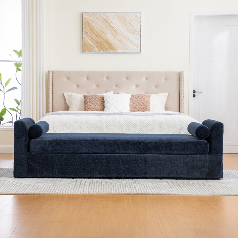 Banc avec accoudoirs et 2 coussins, Marine