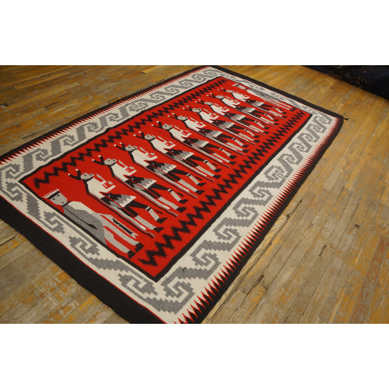 Antique Zapotec Small Scatter Size Wool Coral Rug