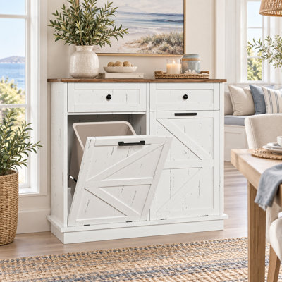 Double Tilt Out Trash Can Cabinet 10-Gallon Freestanding Kitchen Trash Bin Cabinet Farmhouse Garbage Cabinet in White