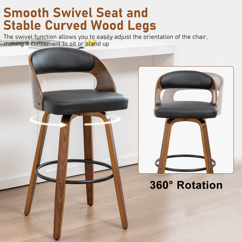 Tabouret de bar et de comptoir pivotant en cuir végétalien Drees, Noir, Tabouret de comptoir (siège d'une hauteur de 24,8