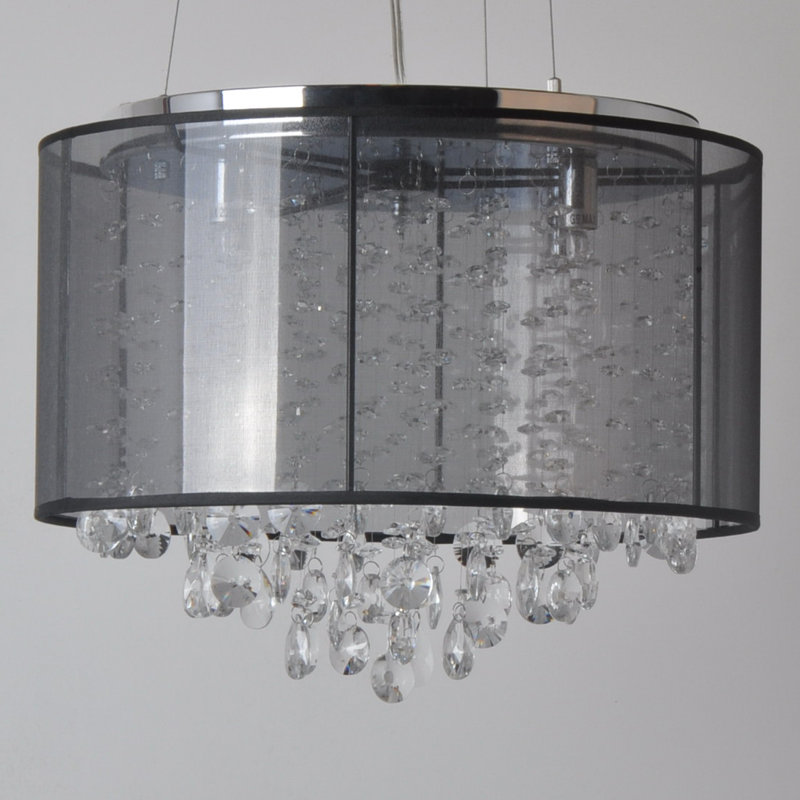 Lonan Unique / Statement Drum Chandelier, Black, 4, 14.5" H x 16.5" W x 16.5" D