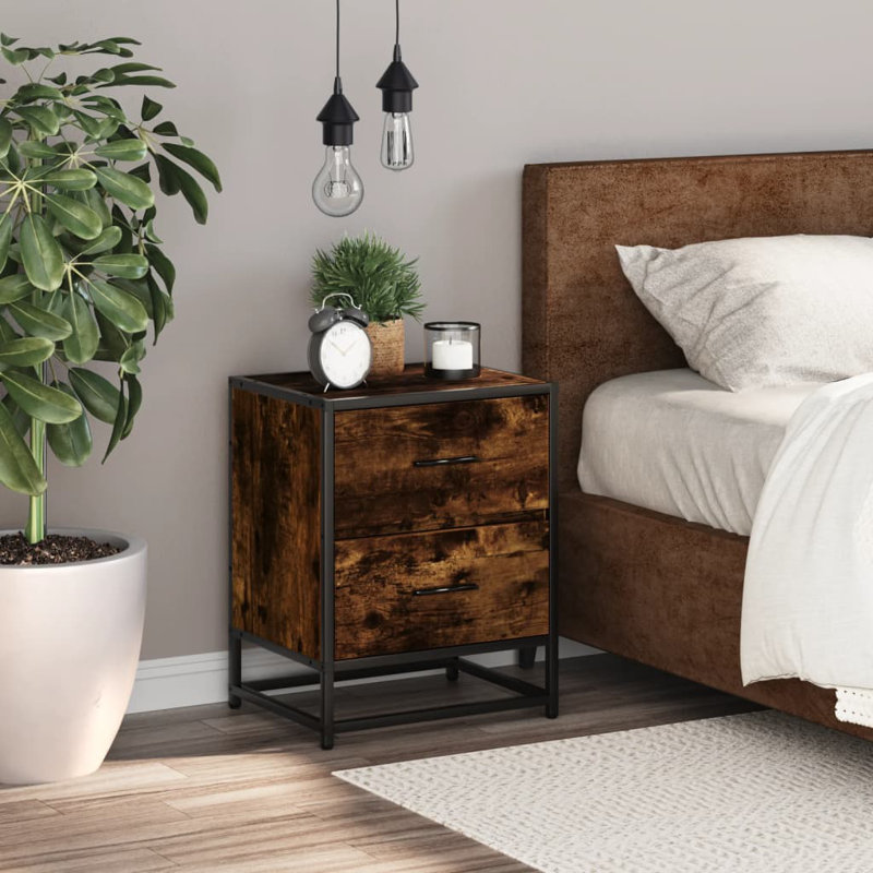 Analisse 40cm W Metal Bedside Table, Smoked Oak, Individual