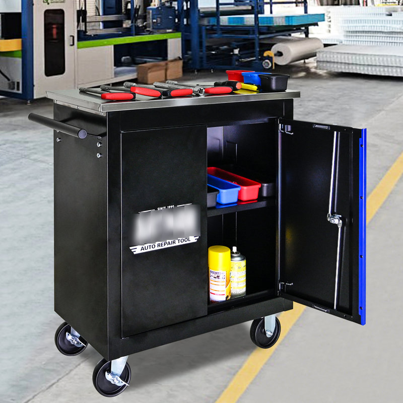 Voiture multi-outils avec cloisons à cloisons de 20 mm et poignée noire + armoire bleue de 25,4 x 13,35 x 26,26 pouces