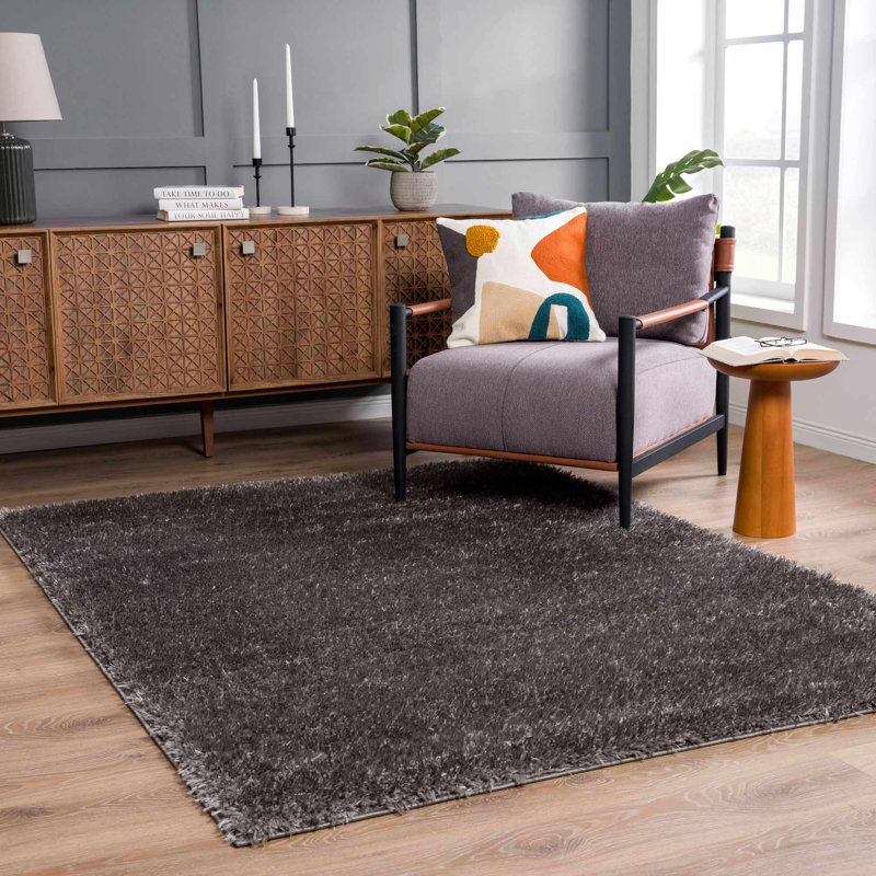 Tapis noir en polyester tissé à la machine Dedria, Rectangle 5 pi 3 po x 7 pi