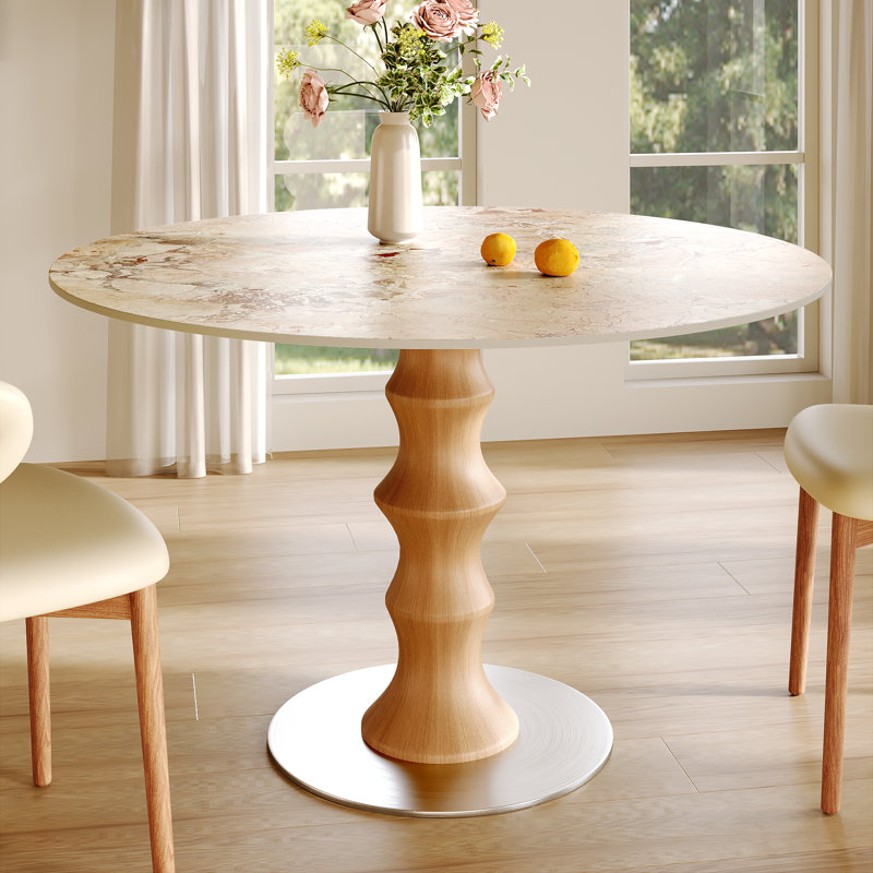 Ensemble de table de bistro ronde vintage en bambou, de style milieu du siècle, 99/109 cm, pour 4 personnes, Crémeux