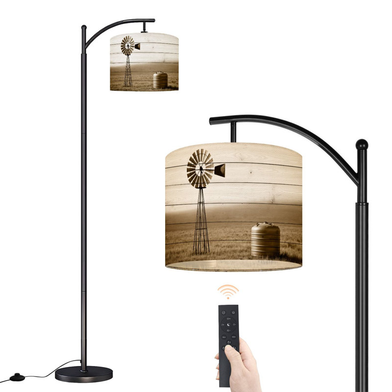 Lampe sur pied à arc avec abat-jour réglable Western Farmhouse Highland Cow Rustic Windmill Structure