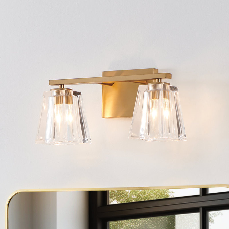 Luminaire pour meuble-lavabo champagne 2 lumières 15 pouces avec abat-jour en verre pressé Hillsboro Hillsboro, Doré