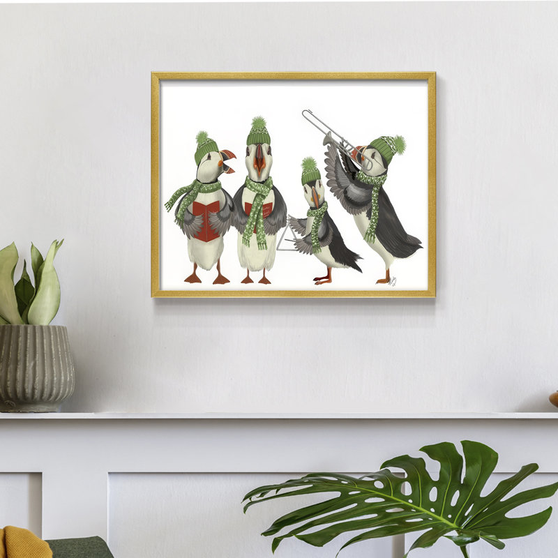 Winter Pheasants In Field -Framed Print - Restickable, 8" H x 10" W