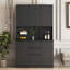 Armoire de rangement autoportante noire 74 po avec 6 portes, 3 tablettes, 2 tiroirs, prises de courant alternatif, ports pour l'organisation de la maison-347261212-347261208
