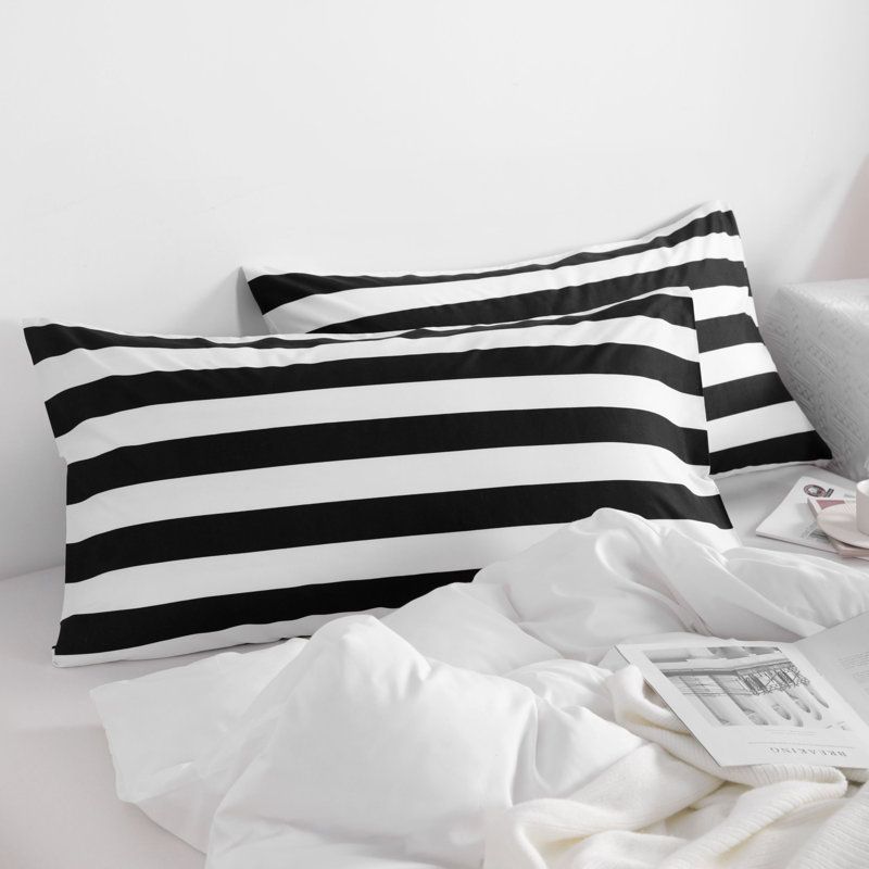 Taies d'oreiller à fermeture en microfibre, Rayures blanc / noir