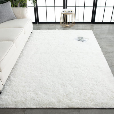 Tapis moelleux super moelleux, tapis moelleux de 5 pi x 8 pi, tapis d'intérieur moderne et moelleux pour le salon, la chambre à coucher, la chambre d'enfant, la chambre de bébé, la mise à niveau du tapis rectangulaire antidérapant, blanc crème