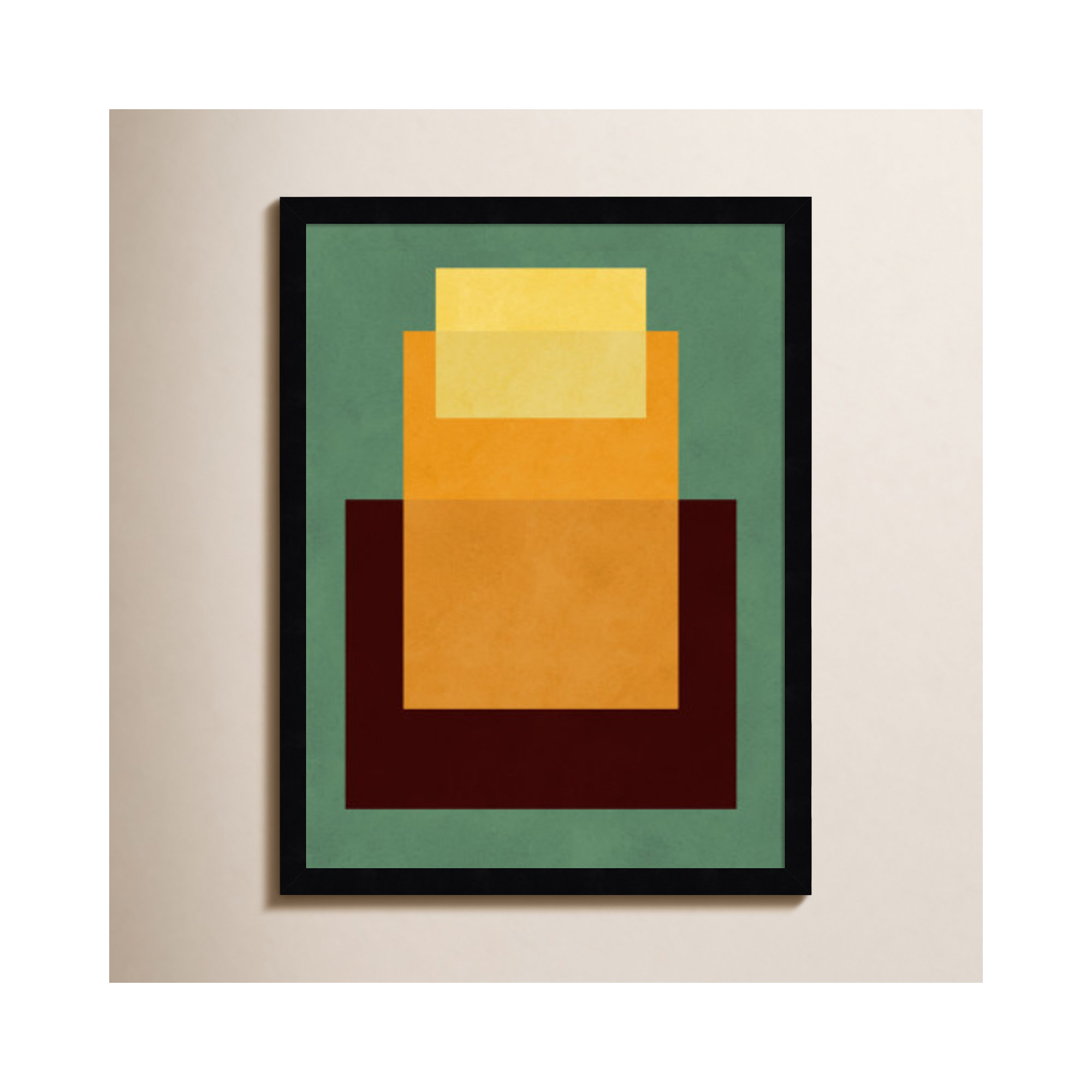 Overlapping geometry 10 by Norvin Wood Framed Wall Art Print, 21" H x 16" W, Green/Orange, Black