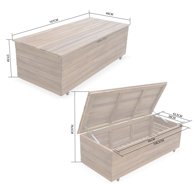 Dakota Fields Canute 107cm W 110L Solid + Manufactured Wood Lockable Deck Box with Wheels in Wood