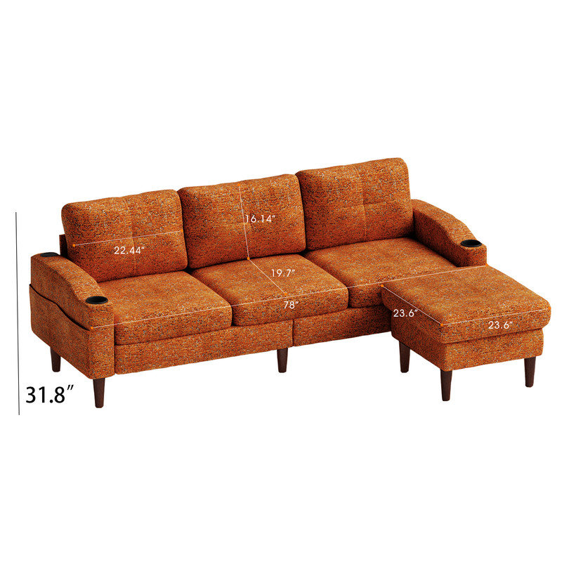 Canapé modulaire en L modulaire avec repose-pieds - Canapé-lit convertible 3 places, Orange