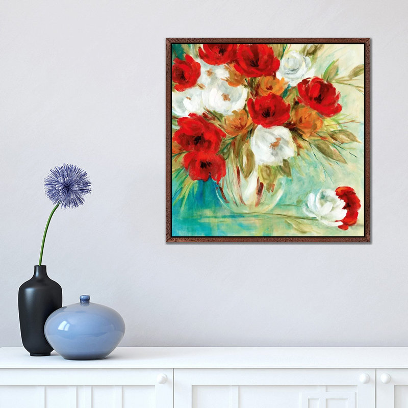 Vibrant Bouquet I by Carol Robinson - Painting on Canvas, Classic Brown Wood Framed, 45.72 cm H x 45.72 cm W