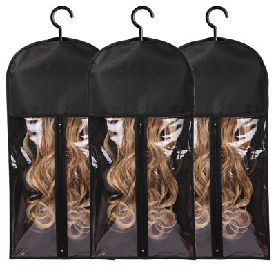3PCS Hair Extension Holder Wig Storage Bags with Hanger Wig Holder