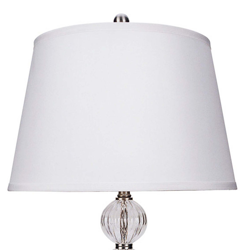 28.5" Tall Metal Table Lamp with Satin Nickel finish and Orb design, Linen Shade