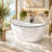 63" Modern Freestanding Acrylic Soaking Bathtub, Glossy White Deep Tub with Black Accent Edge, Linear Overflow and Coordinating White Drain for Contemporary Bathroom
