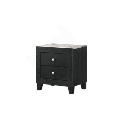 1pc Contemporary Modern White Faux Marble Top 2 Drawers Nightstand Black Finish Bedroom Furniture